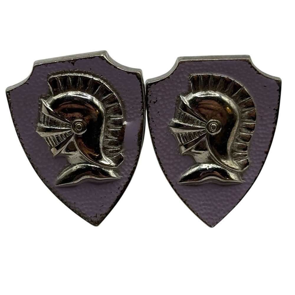 VTG Knightโ Cufflinks Sheild Silver Tone Helmet Lavender Purple Enamel Roman